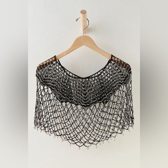 Free People 'Lil Somethin' Beaded Capelet One Size BLACK - Picture 7 of 7